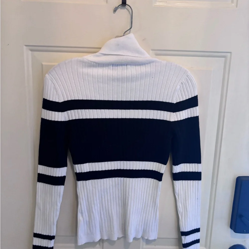 Evereve Black & White Striped Turtleneck Sweater - Picture 5 of 7